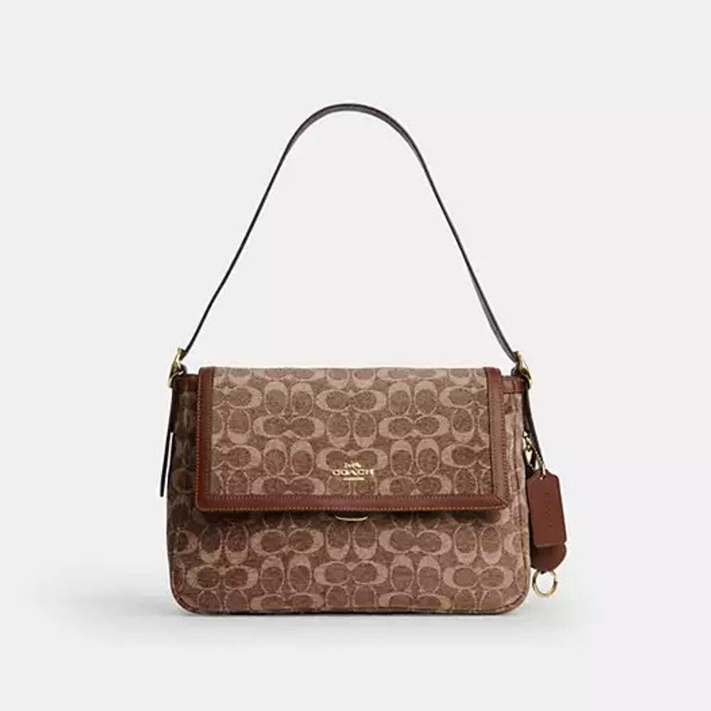 New‼️Coach Etta Flap Bag Signature Chenille CCE58 Light Khaki/Vintage Brown
